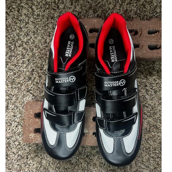 Outdoor Master Synthetic Leather Biker Cycling Shoes with Cleats Black/Red 42 - Picture 6 of 9